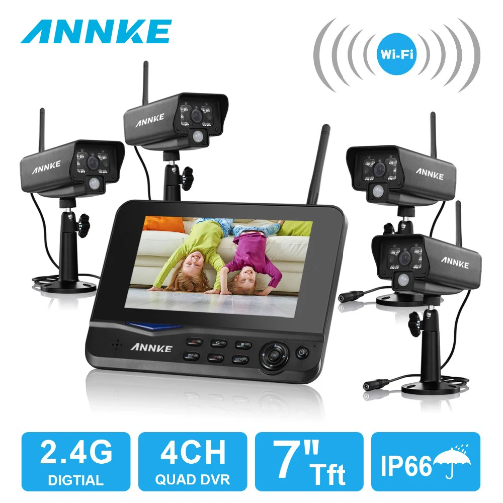 

ANNKE 4CH 7inch TFT Digital 2.4G Wireless WIFI IP Camera Weatherproof Video Baby Monitor DVR Security System Surveillance Kit