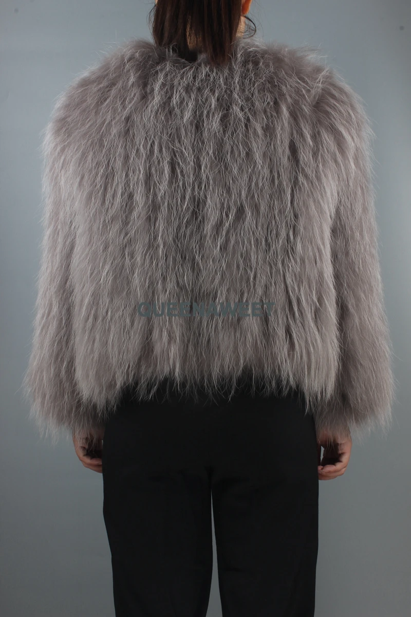Новое поступление пальто из натурального меха енота с длинным рукавом трикотажная куртка с карманом из меха енота женское пальто с v-образным воротником