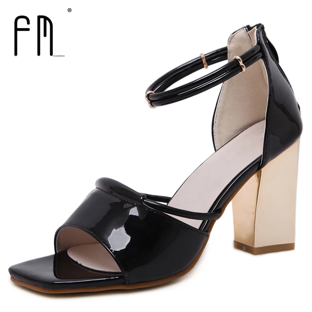 

FEDIROMA Shoes Women Concise High Heel Sandals 2017 New Arrive Open Toe Square Heels Black Pink Red