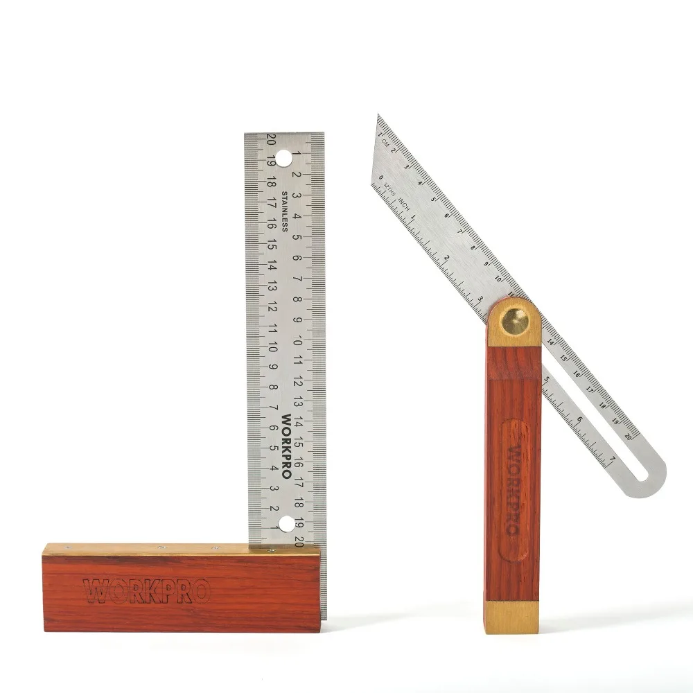 WORKPRO 2 in 1 Angle Rulers Gauges 8" Tri Square 9" Sliding T Bevel