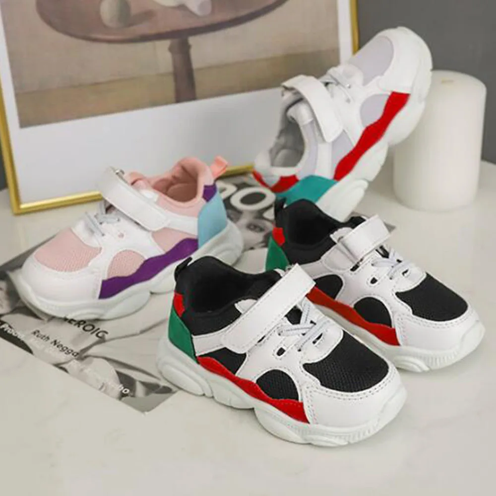 Kids Shoes Boys Girls Sneakers Fashion Colorful Patchwork Design Casual Shoes Hook Loop New Fashion Children Brand Shoes Hot D30