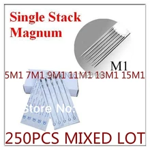 250 шт одноразовые иглы для татуажа однослойные Иглы Magnum Смешанные Ассорти 5M1, 7M1, 9M1, 11M1, 13M1, 15M1 для наконечников для татуажа