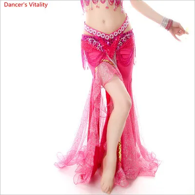 Сексуальный женский танец живота юбка сплит фиолетовый красный белый синий розовый сплошной 10 цвет - Цвет: Родо