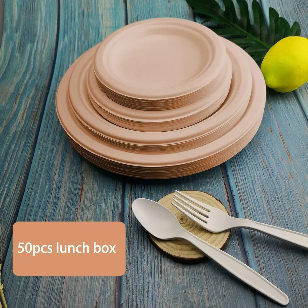 

50PCS 6/7/9in 100% Compostable Cardboard Quality Natural Disposable Plate Eco-friendly Kitchen Made From Sugar Cane Fiber