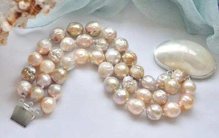 

1538 3row pink lavender almost round keshi reborn Edison pearl bracelet