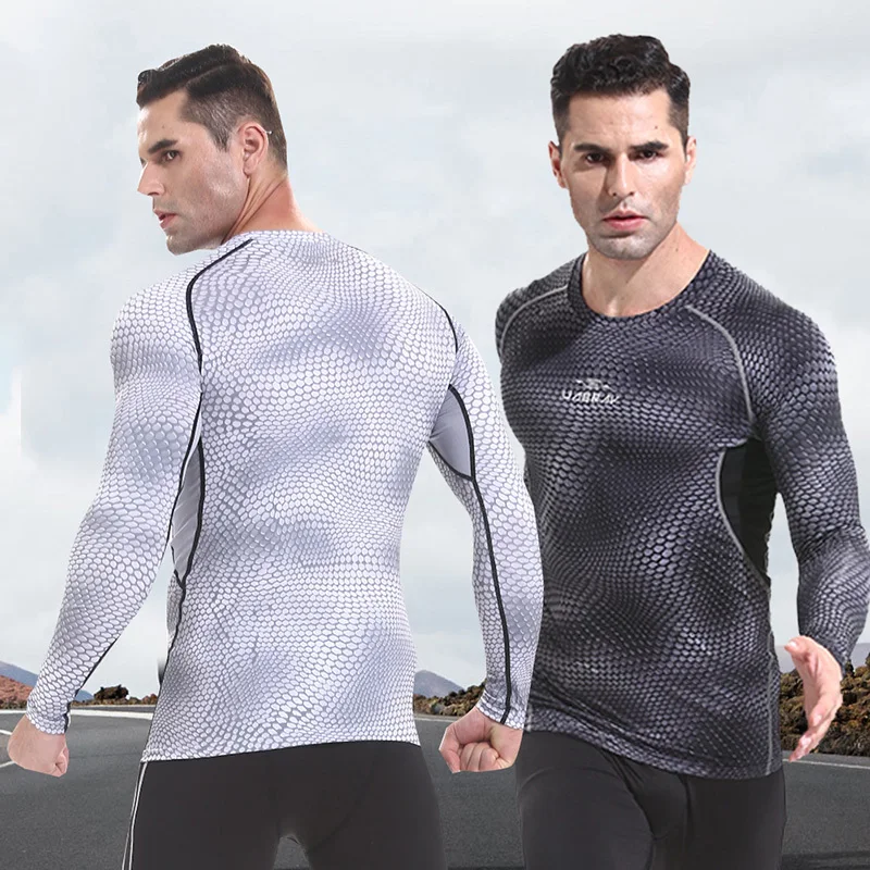 Mens Fitness Long Sleeves Rashguard T Shirt Bodybuilding Skin Tight Thermal Compression MMA