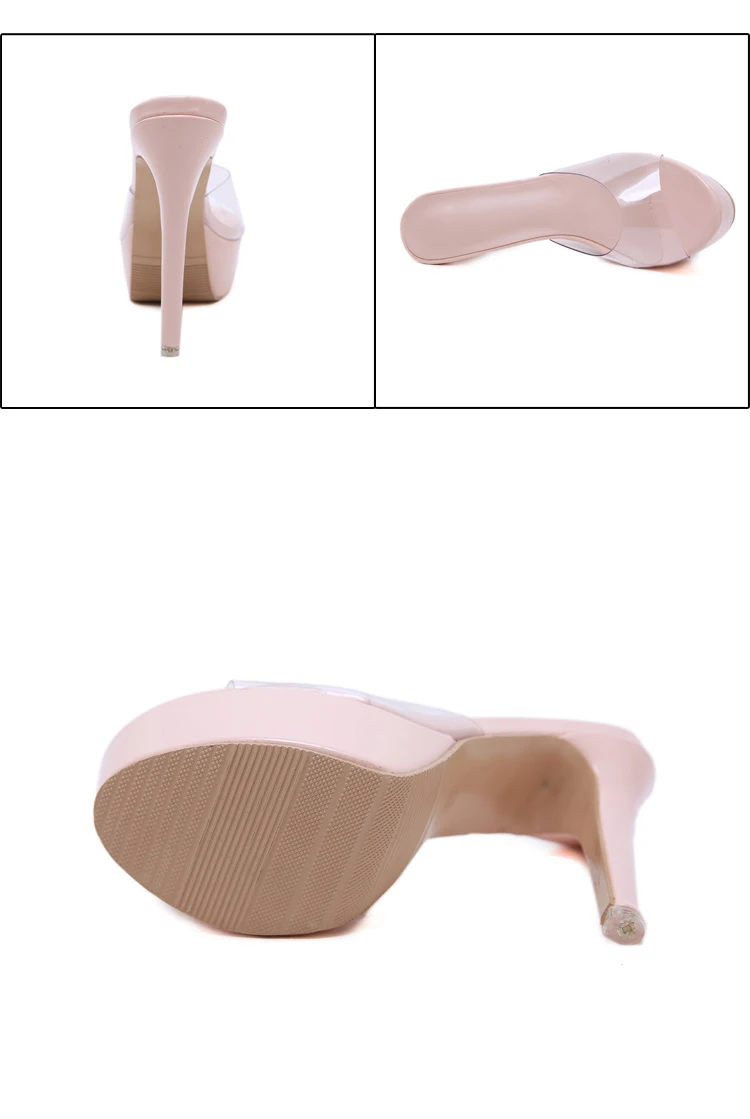 Aneikeh New Summer PVC Transparent Slippers Open Toe Perspex Heel Women High Heel Women's Shoes Thin Heels Slippers black