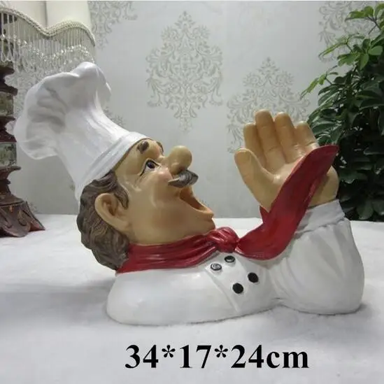 Europea cocinero adornos creativo resina chef estatua restaurante bar