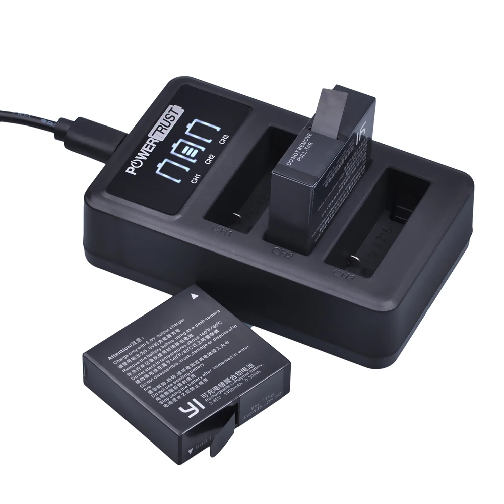 Carregador Original Xiaomi yi 4k Az161 Bateria 1400mah 3.85v Az162 Mais Usb 3slots Led Câmera de Ação - Image 4