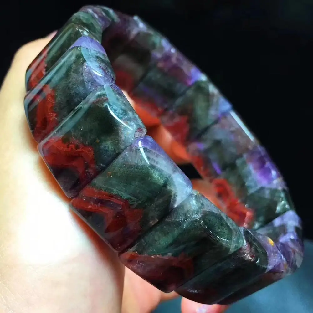 

Top Natural Auralite 23 Crystal Bracelet Women Canada 21x9mm Rectangle Beads Healing Reiki Stone Stretch Rarest Bracelet AAAAA