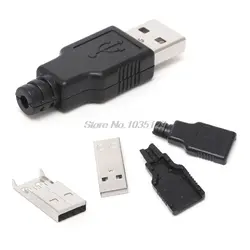 10 комплектов DIY USB 2,0 Тип A Мужской USB 4 Pin разъем ж/пластиковая крышка