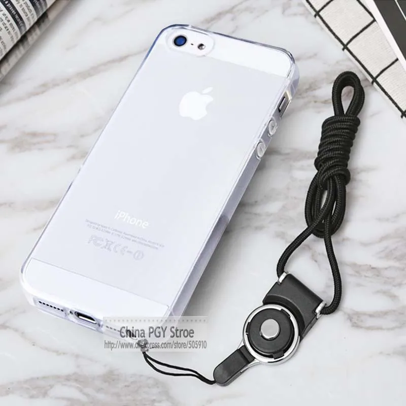 

Clear Crystal TPU soft cover case for Apple iPhone 5/5s/SE + detachable Strap