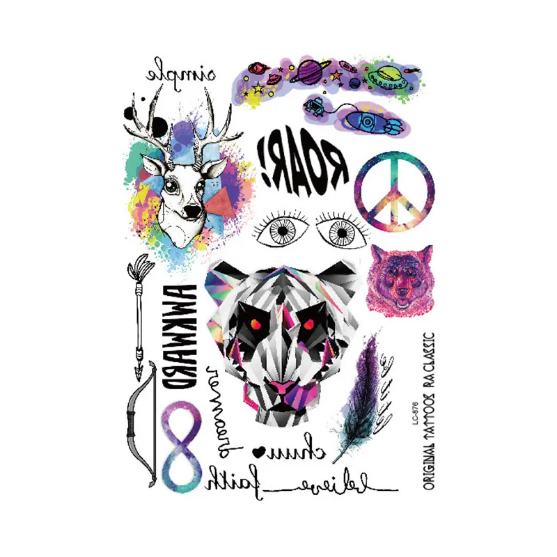 1pcs Fashion Tattoo Sticker DIY Body Art Waterproof Colorful Cartoon Diamond Dog Bird Star Leaf Temporary Cute Stickers | Игрушки и