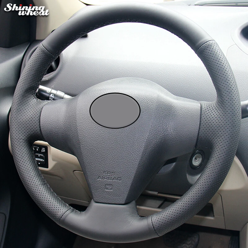 Shining wheat Black Genuine Leather Steering Wheel Cover for Toyota
