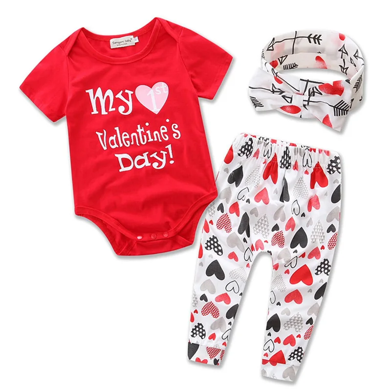 Valentine Gift Cotton Baby S Clothing Set Summer Print Love 3pcs