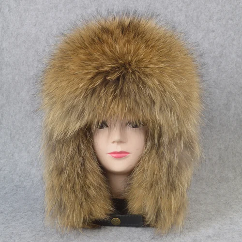 raccoon fur Горячая Распродажа, уличная шапка-бомбер из натурального Лисьего меха, зимняя теплая мягкая шапка из меха лисы, женские качественные шапки из натуральной кожи - Цвет: raccoon fur