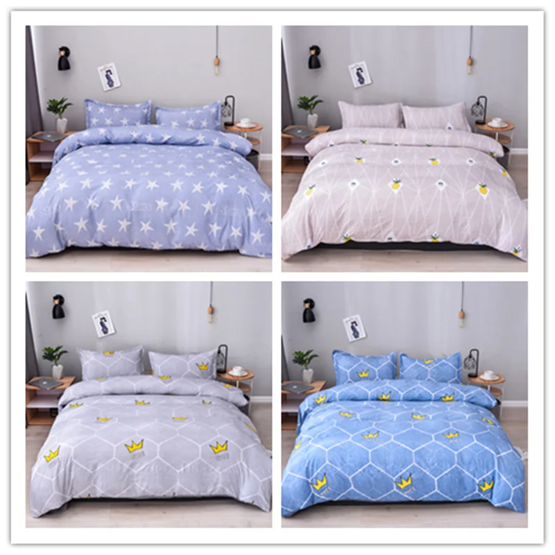 

Boniu Stars Crown Pineapple Fruit Pattern Kids Bedding Set 2/3pcs Geometric Cube Washed Cotton Duvet Cover Pillowcases Twin Size
