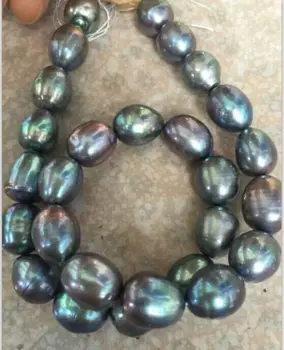 

AAA 12-13mm natural tahitian black pearl necklace 18 " 925silver