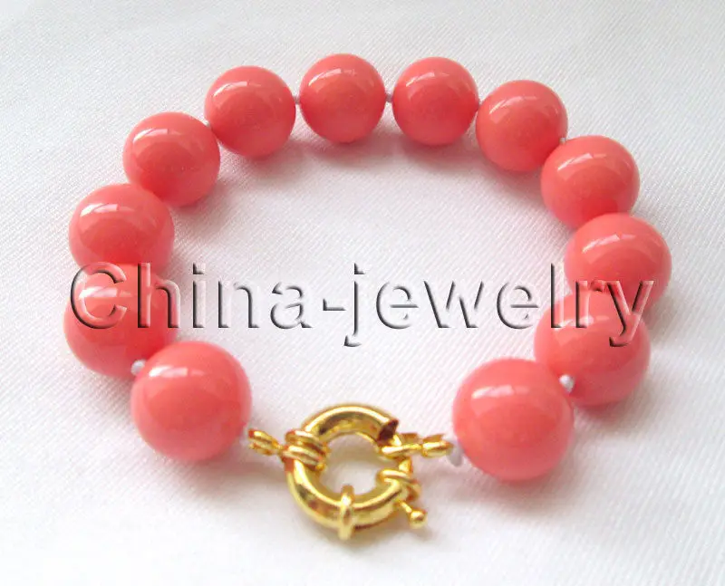 

Beautiful 8" 10mm pink coral color perfect round sea shell pearl bracelet - GP c Noble style Natural Fine jewe Fast (D) SHIPPING