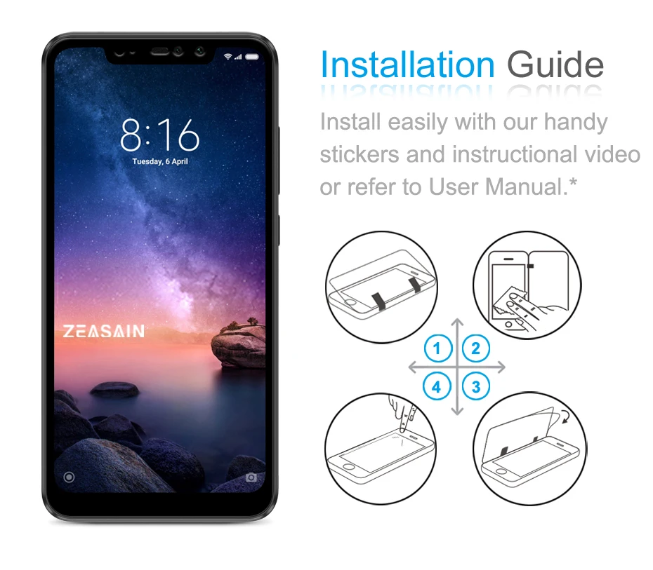 Original ZEASAIN Tempered Glass for Xiaomi Redmi Note 6 Pro Note6 Pro Screen Protector 9H HD Clarity Toughened Glass Film (2)