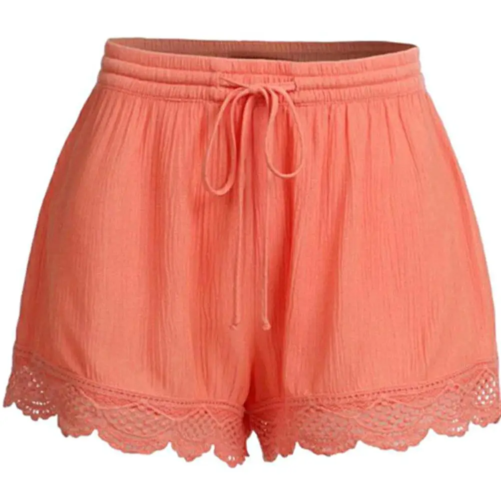 Women's Summer Candy Color Lace Up Loose Shorts Elastic Mid Waist Casual Skinny Breathable Beach Bottom | Женская одежда