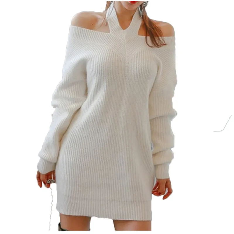 Rugod-2018-New-Korean-Halter-Knitted-Sweater-Women-Slash-Long-Sleeve-Package-Hips-Pullover-Casual-Loose