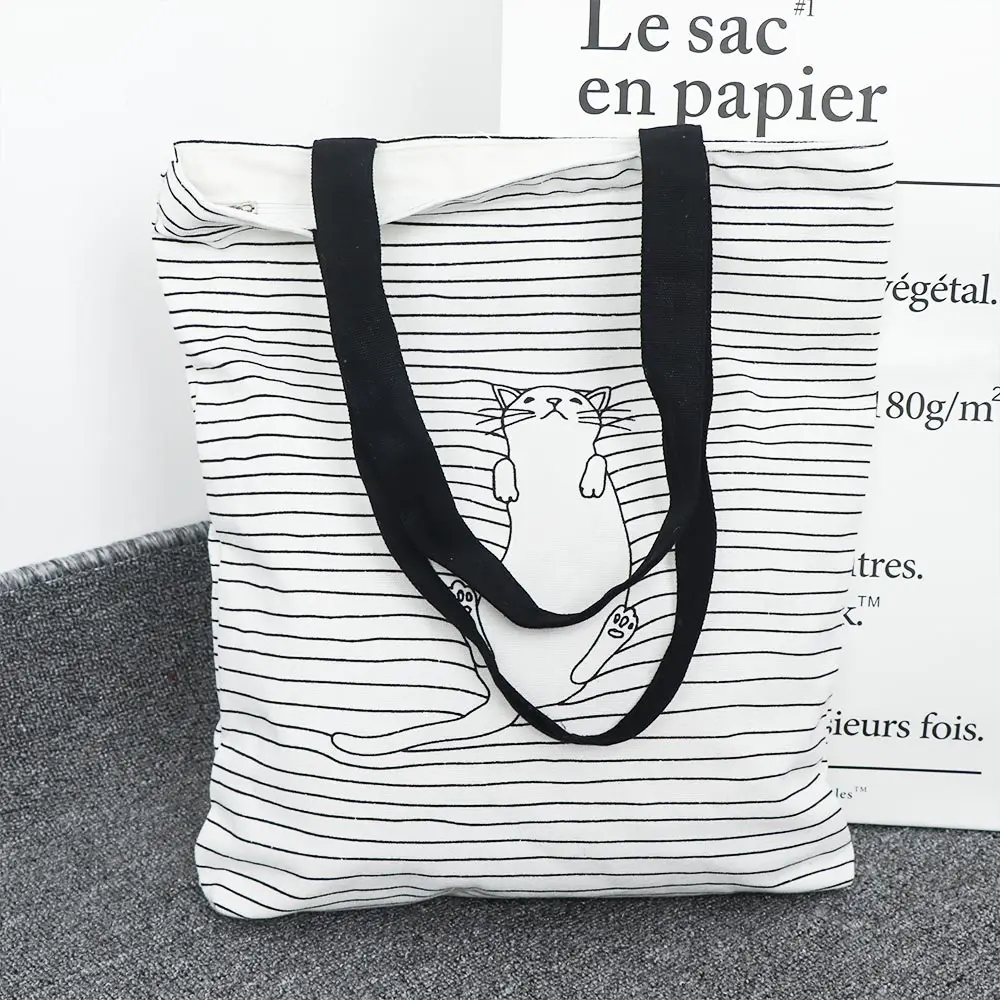 Модные женские туфли в полоску сумки на плечо милый кот простая ткань сумки простой повседневное курьером высокое качество