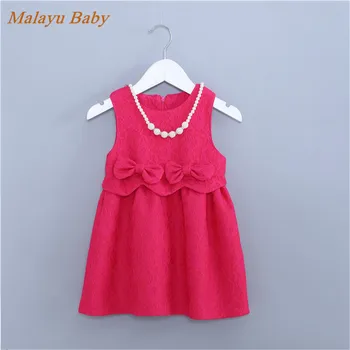 

Malayu Baby girl dress 2019 autumn new girl red vest dress lace bow accessories dress 2-5Y girl kids clothes Free bead chain