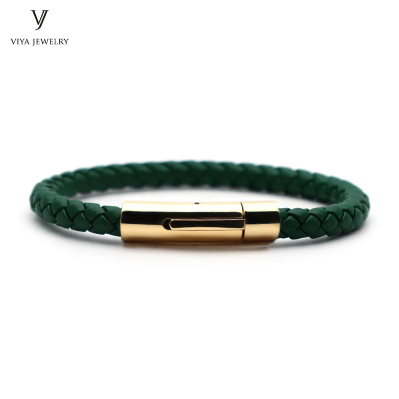 Fashion Green Cow Leather Men Bracelet Simple Spring Button Clasp Bracelet For Men Charm Cowhide Leather Bracelets Best Men Gift Fashion Green Cow Leather Men Bracelet Simple Spring Button Clasp Bracelet For Men Charm Cowhide Leather Bracelets Best Men Gift