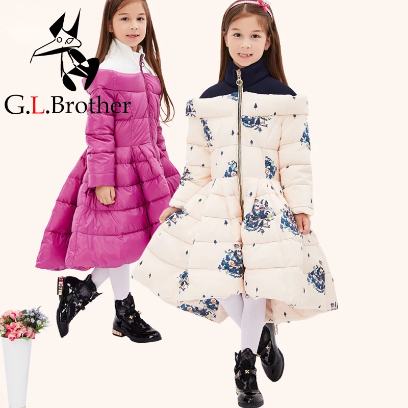

Kids Girls Winter Coat Down Warm Children Clothes Down Jacket Girls Skirt Long Jackets Thickening Coats Girls Outerwear LJ166