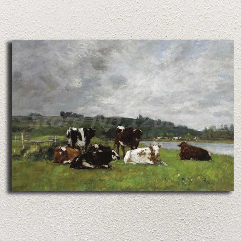 

Cows On Pasture By Eugene Boudin Wall Art Canvas Poster and Print Canvas Painting Decorative Picture For Living Room Home Decor