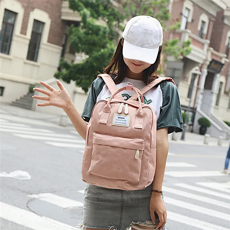 Модные женские холщовые рюкзаки, холщовая Портативная сумка через плечо, водонепроницаемые школьные сумки для девочек-подростков, лоскутный рюкзак - Color: PK