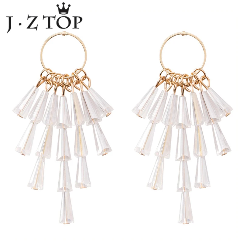 

JZTOP Fashion Crystal Tassel Stud Earrings Bohemian Geometry Long Earrings For Women Exaggerated Jewelry Boucle D'oreille