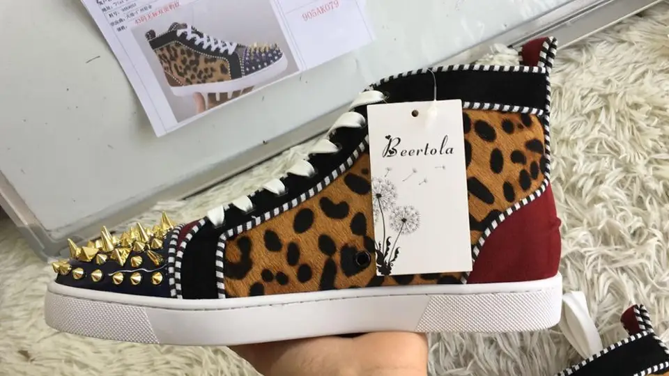 Beertola New Casual Men Shoes Leopard Pattern Head Studded Spikes