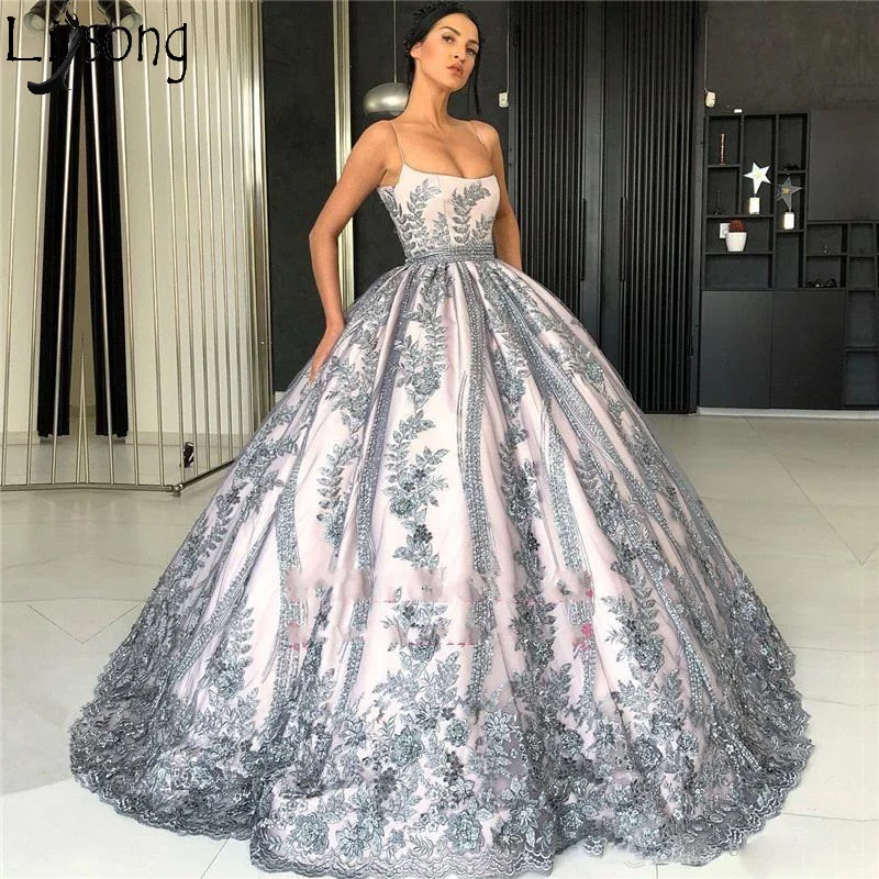 silver ball gown prom dress