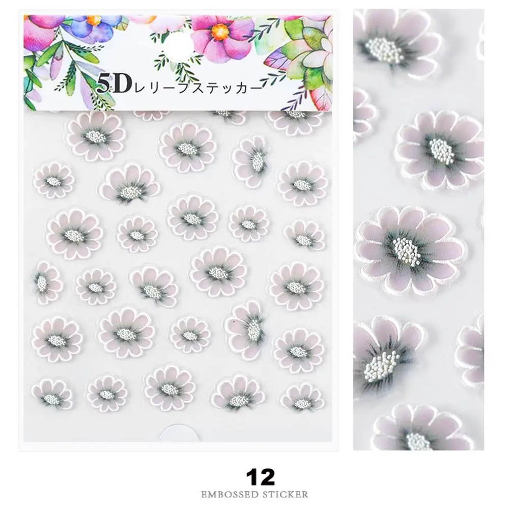 1 Sheet 3D Acrylic Embossed Flower Self Adhesive Nail Sticker Decal Slider Wrap Nail Art Decoration Manicurure Tools Accessories - Цвет: 12