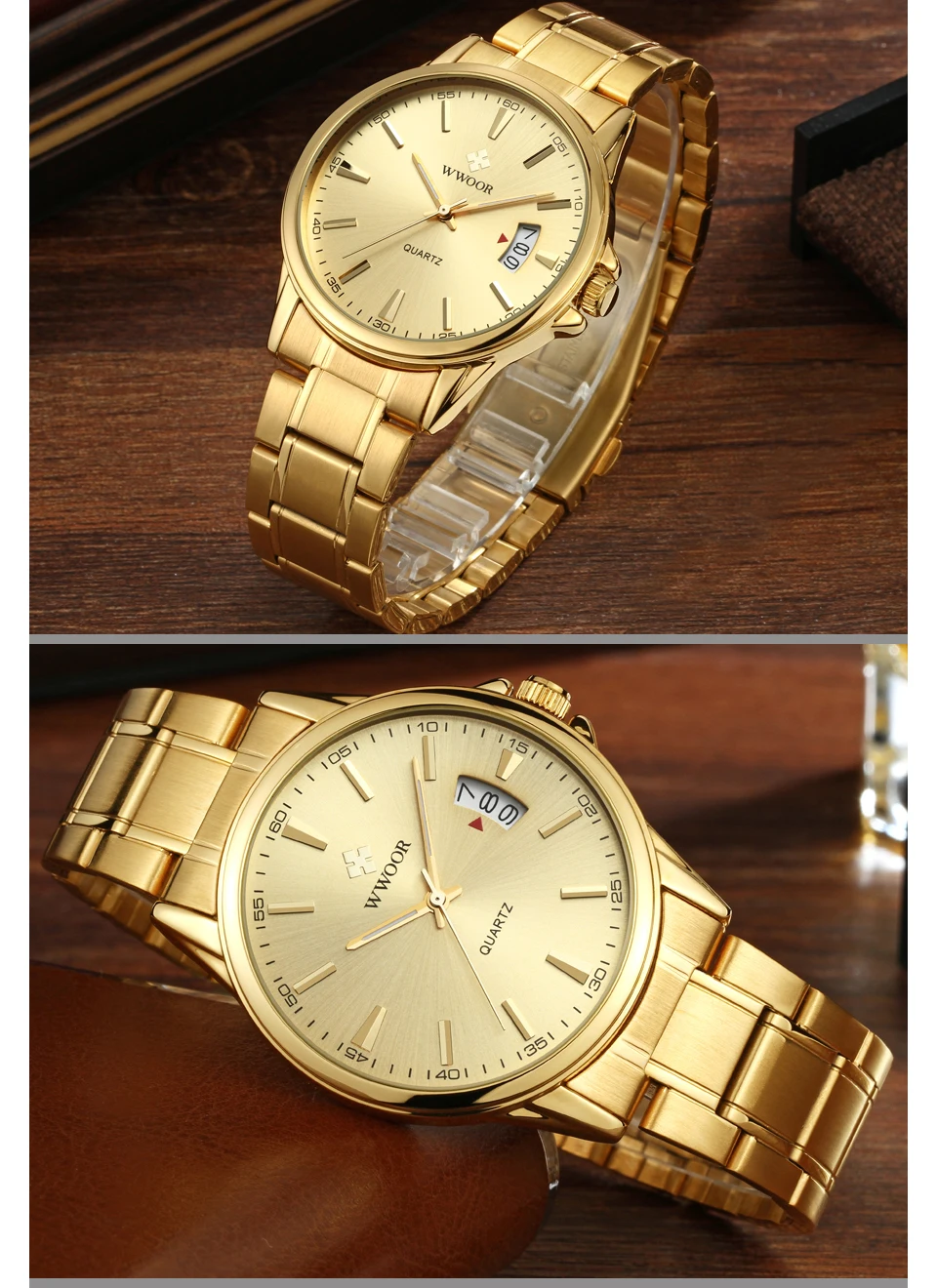 WWOOR Gold Men Watch Brand Waterproof Mens Watches Date Stainless Steel Quartz Clock Male Wristwatch Free Watchband Tool 2018 (7)