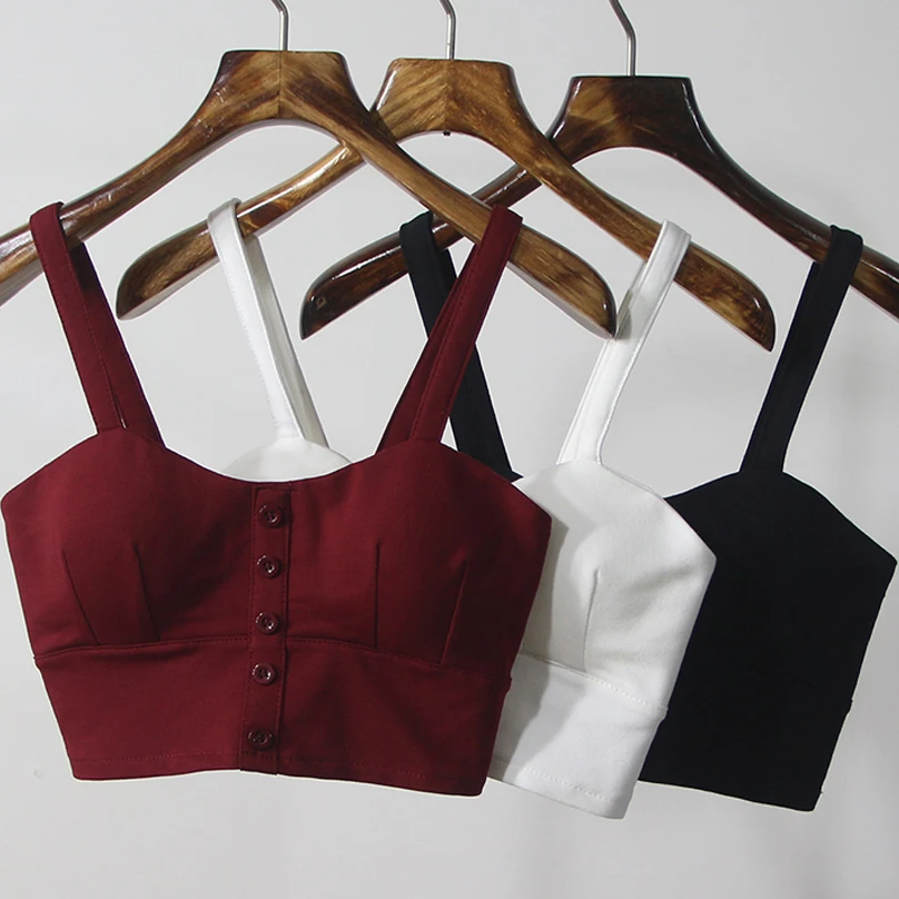 gkfnmt Crop Top Women Camis Halter Top Women Camisole 2018 Summer Sexy Sleeveless Slim Low Chest Button BTS Roupas Femininas