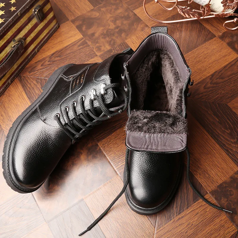 

Men Winter Shoes Men Warm Comfortable Fashion Genuine Leather Snow Boots Waterproof Boots Men's Plush Warm Black Boots 2019