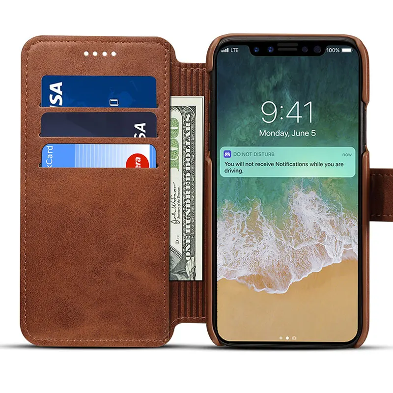 Чехол бумажник из натуральной телячьей кожи для Apple Iphone X XS 7 8 6S Plus|case for iphone|wallet
