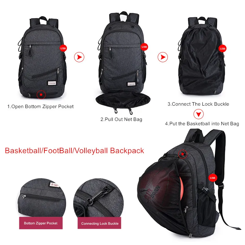 Laptop USB Charging School Basketball Backpack For Teenagers Outdoor Sport Football Male Women Fitness Gym Bag Sac De Sport