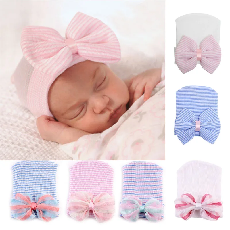 

Newborn Baby Elastic Hair Band Girl Striped Headband Headwear Toddler Soft Beanies With Lovely Bowknot Baby Girls Hair Accessory