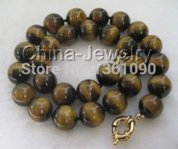 

000525 Gorgeous 16mm natural perfect round tiger eye necklace