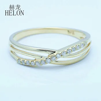 

HELON Solid 14K Yellow Gold SI/H Round 100% Genuine Diamonds Ring For Women Engagement Wedding Eternity Band Exquisite Jewelry