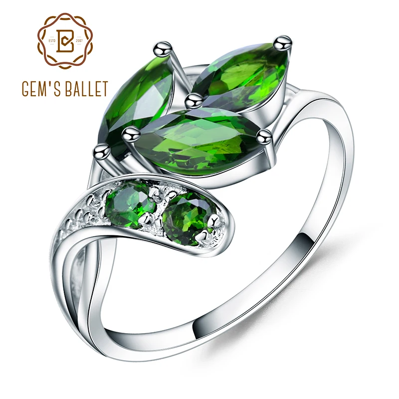 GEM'S BALLET 2.15Ct Ct натуральный хром диопсид драгоценный камень кольцо 925 пробы форма серебряного листа кольца ювелирные украшения для женщин