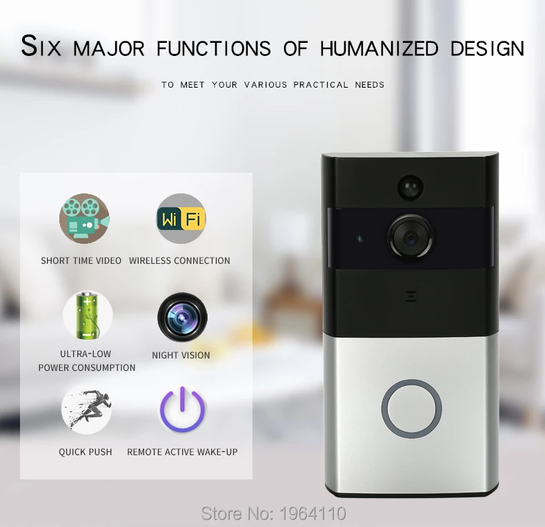 Wireless Visible TalkBack Doorbell with 720P Camera & PIR Sensor & One-Button WIFI Connection & Dingdong Ring & Free Mobile APP_F7