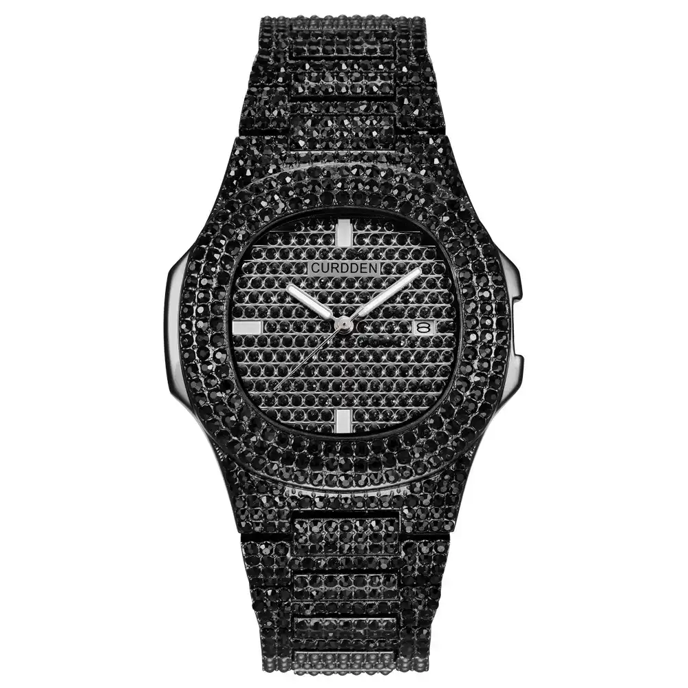 iced out black diamond watch