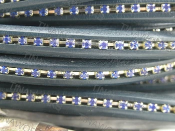 

FREE SHIPPING 1 Meter 10.0x6.0mm Dark Sea Green With Rhinestone Trim Inlay Licorice Leather Cord