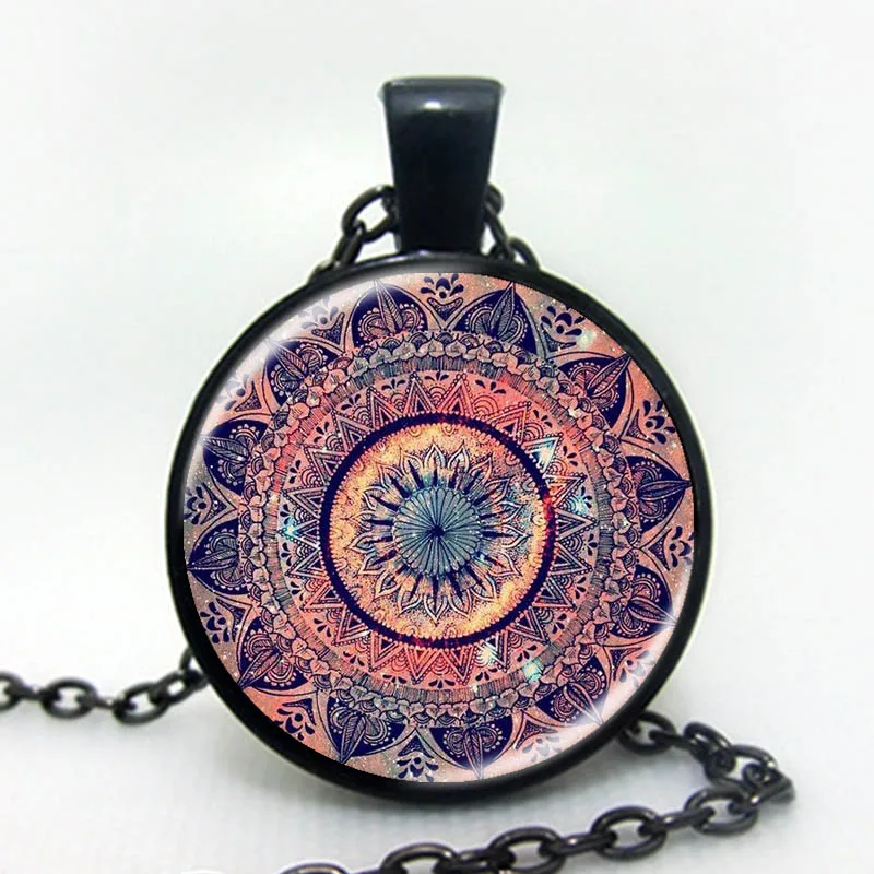

The latest design art gift Splendor of Color Kaleidoscope Mandala Necklace Glass Cabochon Necklace jewelry