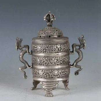 

Chinese Exquisite Tibetan Silver Dragon Incense Burner
